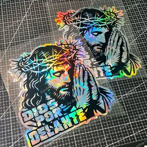 1 PC Jesus Front God Combination Waterproof Durable Scratch Cover Sticker for Car Triangle Window Door Bumper Bracket Electric Vehicle Laptop Sticker for Cars Universal Religious Theme "Hand Information" Sticker