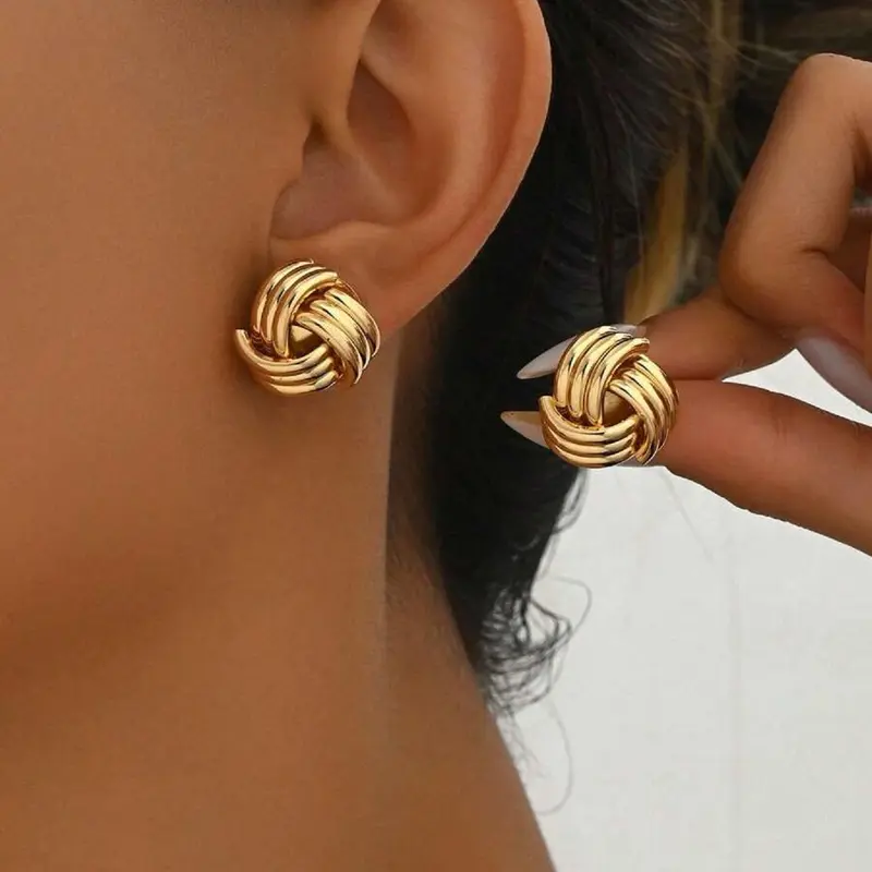 Elegant Knot Design Stud Earrings, Knot Earring Studs, Copper Earrings, Post Earrings, Unique Design Earrings, Fashionable Jewelry for Women, Daily Clothing Decor, Trendy All-match & Exquisite Jewelry for Birthday Gift