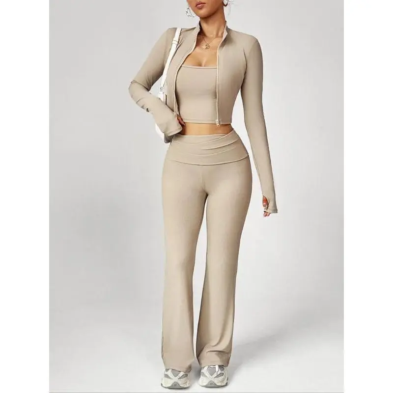 Women's Yoga Exercise Set, Casual Sexy Outdoor Running U-Back Top, Comfortable Tight-Fitting Long Pants, High Neck Sleeveless Jacket Women's Yoga Exercise Set, Casual Sexy Outdoor Running U-Back Top, Comfortable Tight-Fitting Long Pants, High Neck Sleeveless Jacket