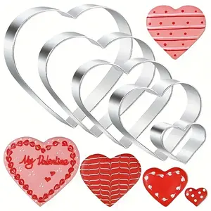 A set of 5 heart-shaped cookie cutting molds for Valentine's Day desserts, candies, cakes, mousse, and egg shapes - kitchen baking tools Cookie Cutters Home