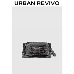 URBAN REVIVO Women's Elegant Distressed Denim Adjustable Single-Shoulder Crossbody Bag, Model UAYB50098, Adjustable Shoulder Bag