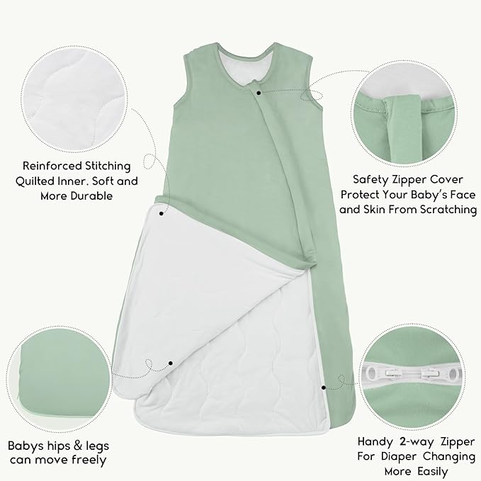 Yoofoss Bamboo Baby Newborn Bamboo Sleep Sack 6-12 Months TOG 1.0 Baby Wearable Blanket, 100% Cotton Infant Toddler Sleeping Sack 2-Way Zipper Warm Quilted Sleepsack
