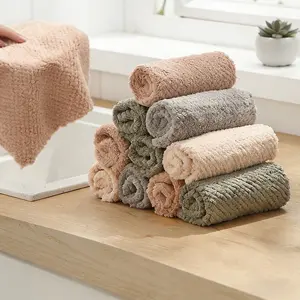 10pcs Coral Fleece Cleaning Cloths, Super Absorbent Lint-Free Kitchen Rags, Reusable Microfiber Towels for Grease Removal, Wet & Dry Use