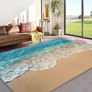 Soft Faux Wool Beach Wave Pattern Carpet, Ocean Inspired Print Rug, Indoor Outdoor Area Mat for Bedroom Living Room Villa, Home Decorative Rug