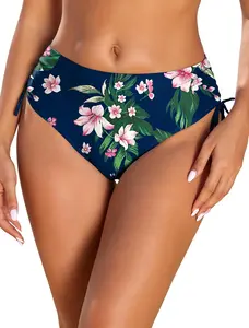 Women's Bikini Bottoms Full Coverage Mid Waisted Bathing Suit Swimsuit Bottom Side Tie Swim Briefs