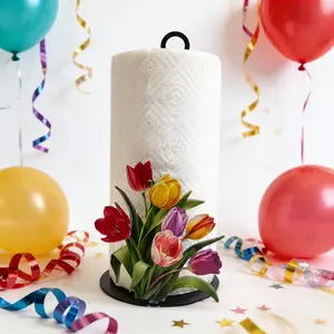 10.24 Inch Cast Iron Tulip Paper Towel Holder, No Drilling Required, Surface Mount, Holiday Decoration, Kitchen Bathroom Party Use