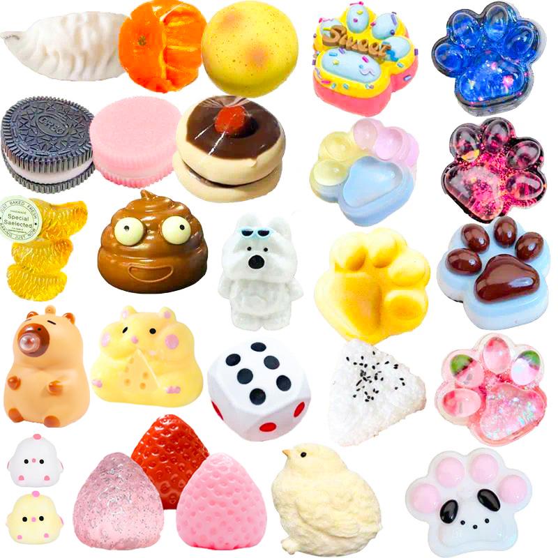 Squishy Squeeze Toys Cute Cat Paw and Animal Themed Fidget Collection Fake Food Stress Relief Toys Perfect Gift for Birthday Christmas Halloween