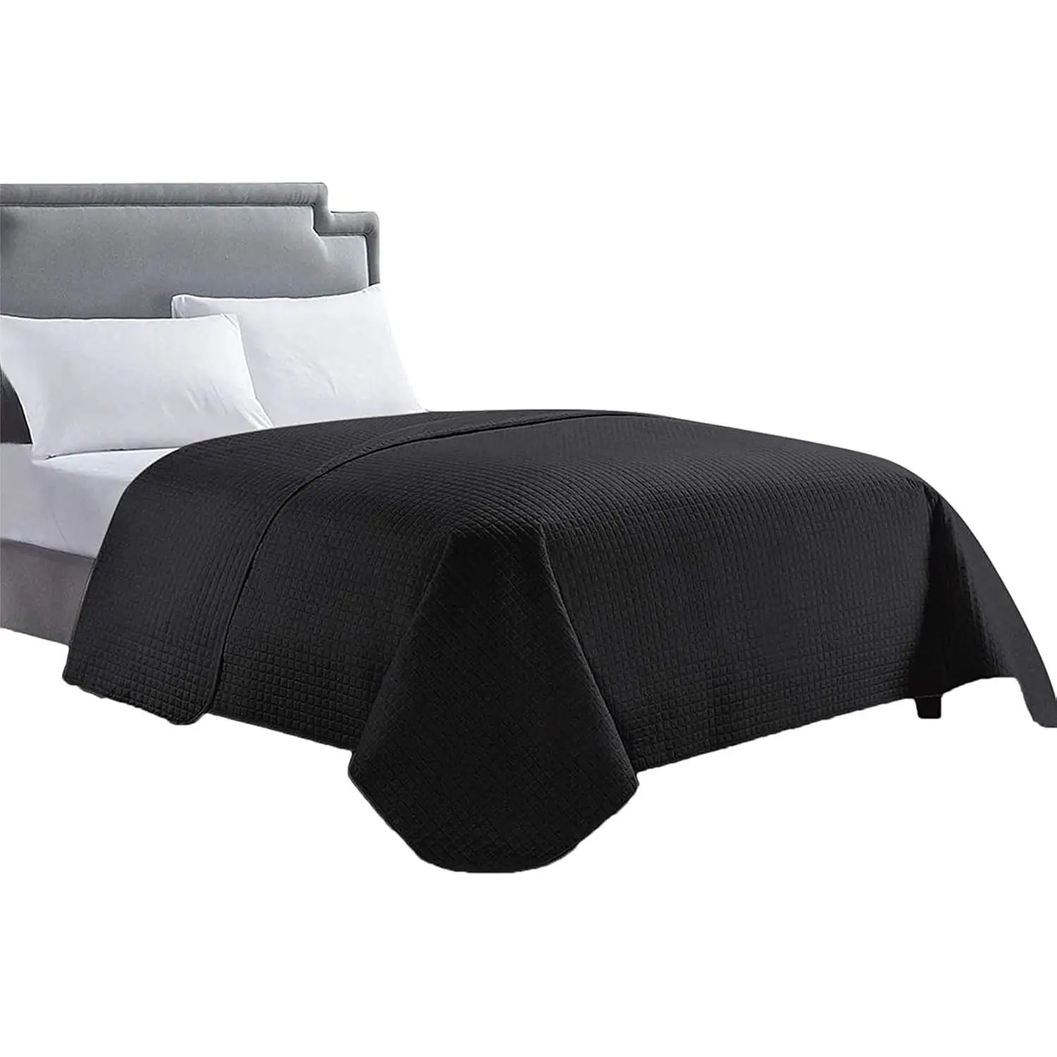 Luxury Checkered Super Soft Single Pinsonic Bed Bedspread Bed Cover, Black, King