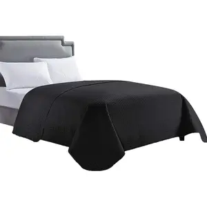 Luxury Checkered Super Soft Single Pinsonic Bed Bedspread Bed Cover, Black, King