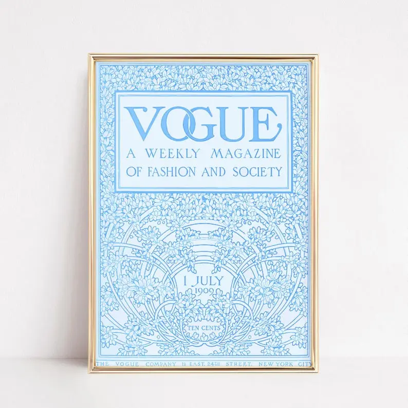 VINTAGE Vogue Magazine Cover Print, Antique Art Print, Modern Blue Art, Vintage Vogue Wall Art