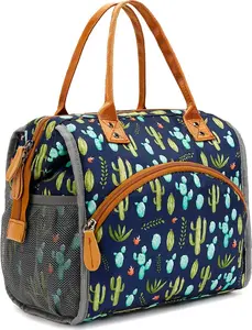 Insulated Lunch Bag for Women, Men, Large and , Handle, Work and Travel Tote and Meal Prep Organizer, Cactus