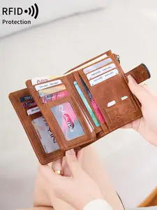 Vintage Women Short Wallet For Daily Multifunction Large Capacity Trifold Credit Card Holder RFlD Blocking Wallet For Credit Card/ ID Card/ Coins/Cash Ladies Double Zipper Pocket Clutch, Gifts, Rfid Blocking Wallet