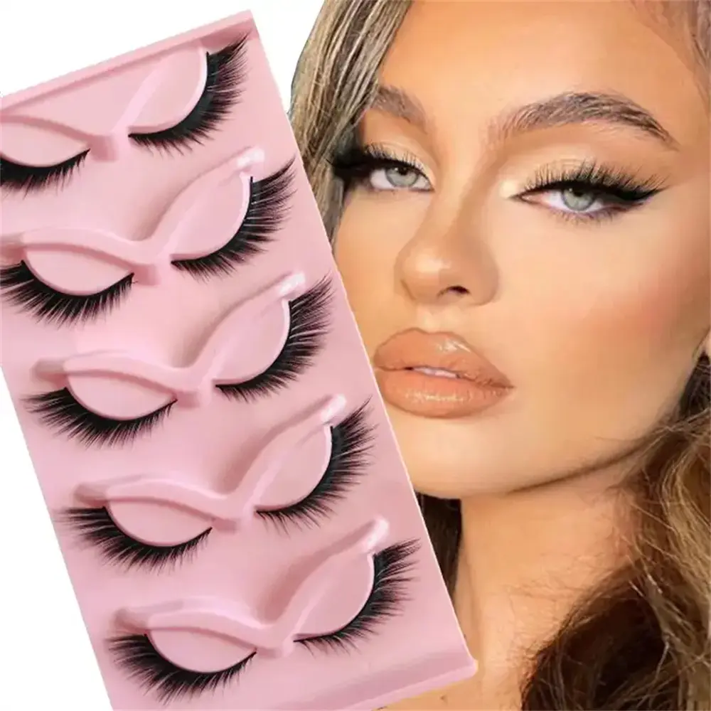 False Eyelashes, 5 Pairs Natural Look Lashes Winged False Eyelashes, Slender Lashes, Faux Cat Eye Fairy Eye Lashes (Self Provided Adhesive), Gift, Cosmetic Eyelashes, Soft Natural Eyelash