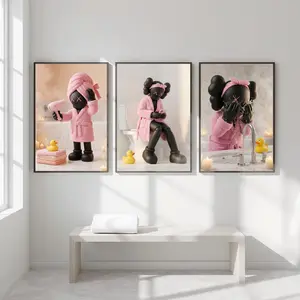 Funny Bathroom HypeBeast Kaws Style Wall Art Poster Set Of 3, Kaws Inspired Bathroom Decoreful Print, Fun Bathroom Giftful Decore, Kaw Gift