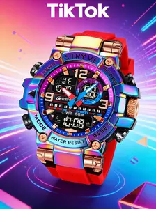 Men's Fashion Bronze Alloy Quartz Watch, Analog-Digital Display, fashionable digital watch, Round Face, Mineral Glass Dial, All Seasons Wear, Pin Buckle Closure