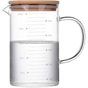 Graduated Beaker Mug with Handle and Durable  Lid Borosilicate Glass Multi-Function  Grade Measuring Cup 1000ML