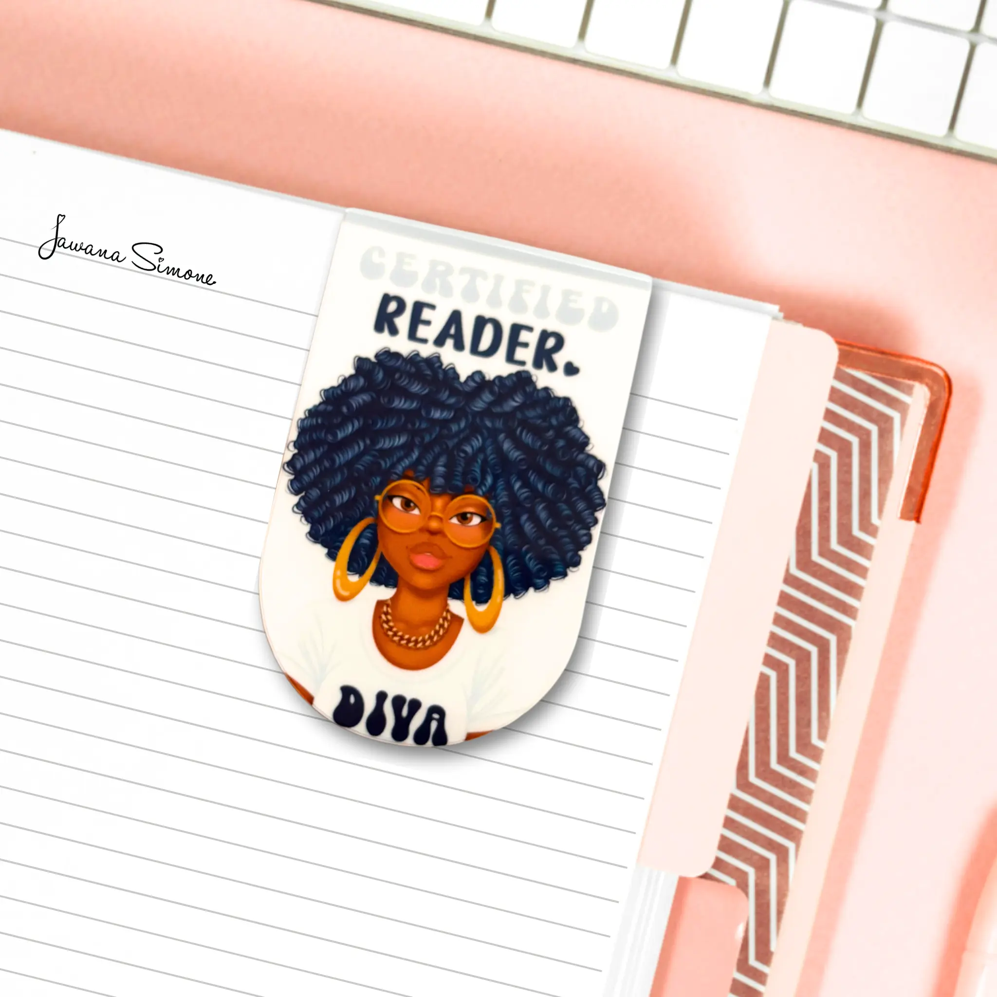 Ayana II Magnetic Bookmark - Beautifully Illustrated Two-Sided Design for Books Notebooks Planners Journals 2" Tall Folded Size Cardstock Paper Laminated One Side