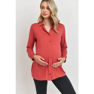 Hello Miz Rust Button Up Maternity Blouse Top