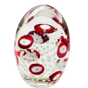 Vintage Egg Shaped Millefiori Controlled Bubble Art Glass Paperweight