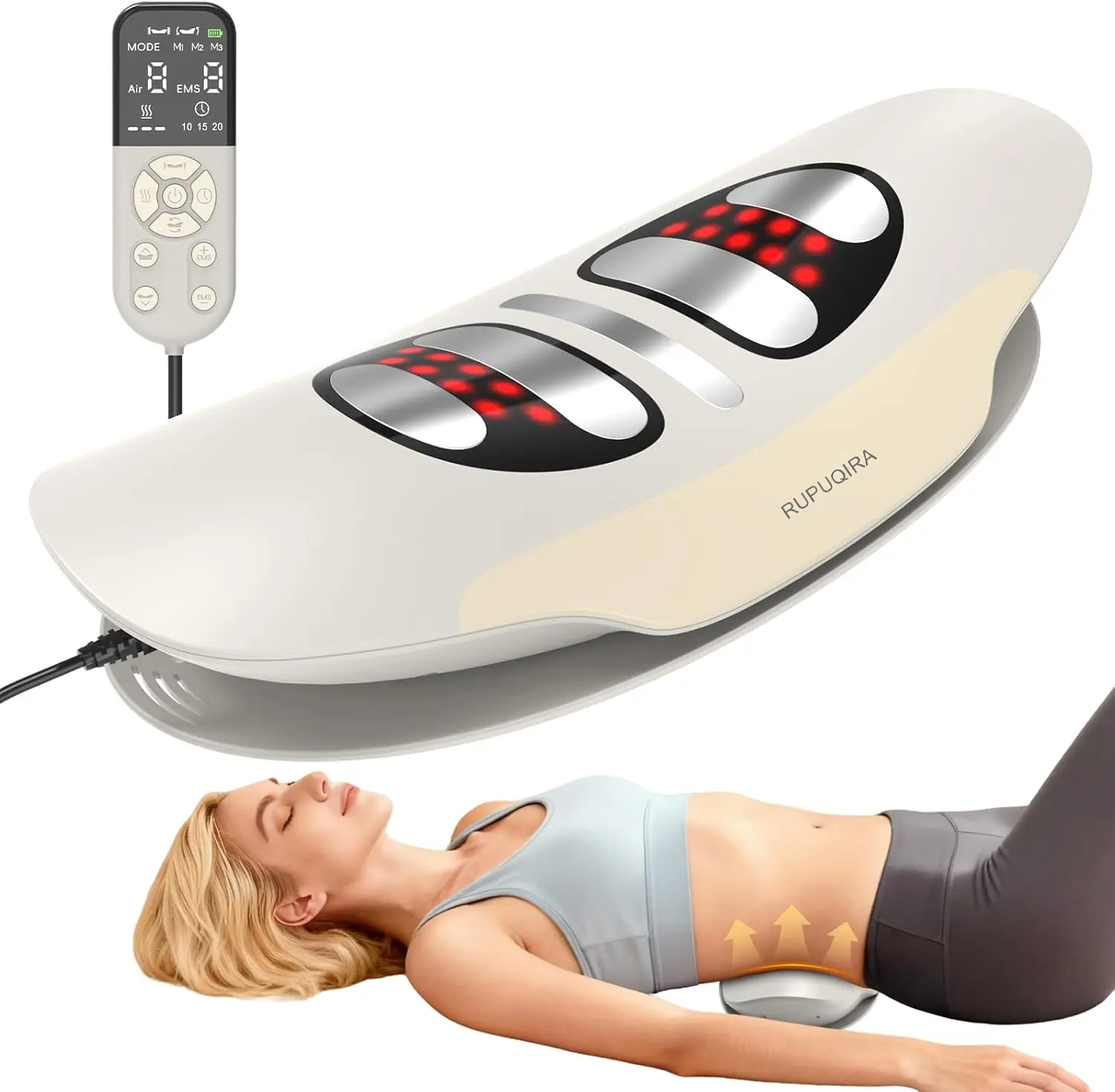 Electric Lumbar and Back Traction Device with Airbag Traction, Vibration Massage & Thermal Compress with Auto Mode | Back Pain Relief for Home Use, Ideal Gift (White) Daily Adjustable