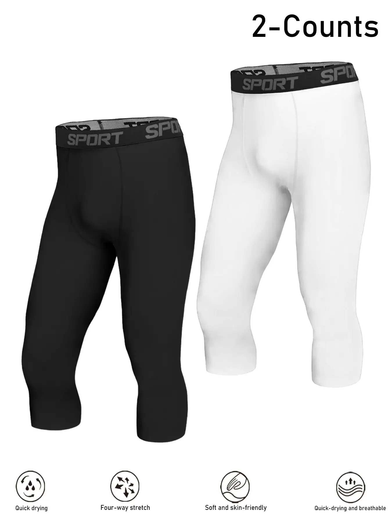 Men's Compression Pants 2 Pack, Comfortable Moisture-Wicking Quick-Dry Gym Shorts, Fashion Letter Elastic Waistband, Ideal for Running Yoga Basketball, Compression Leggings, Stretchable Activewear, Athletic Bottoms, Gym Workout Sportswear