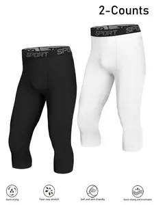 Men's Compression Pants 2 Pack, Comfortable Moisture-Wicking Quick-Dry Gym Shorts, Fashion Letter Elastic Waistband, Ideal for Running Yoga Basketball, Compression Leggings