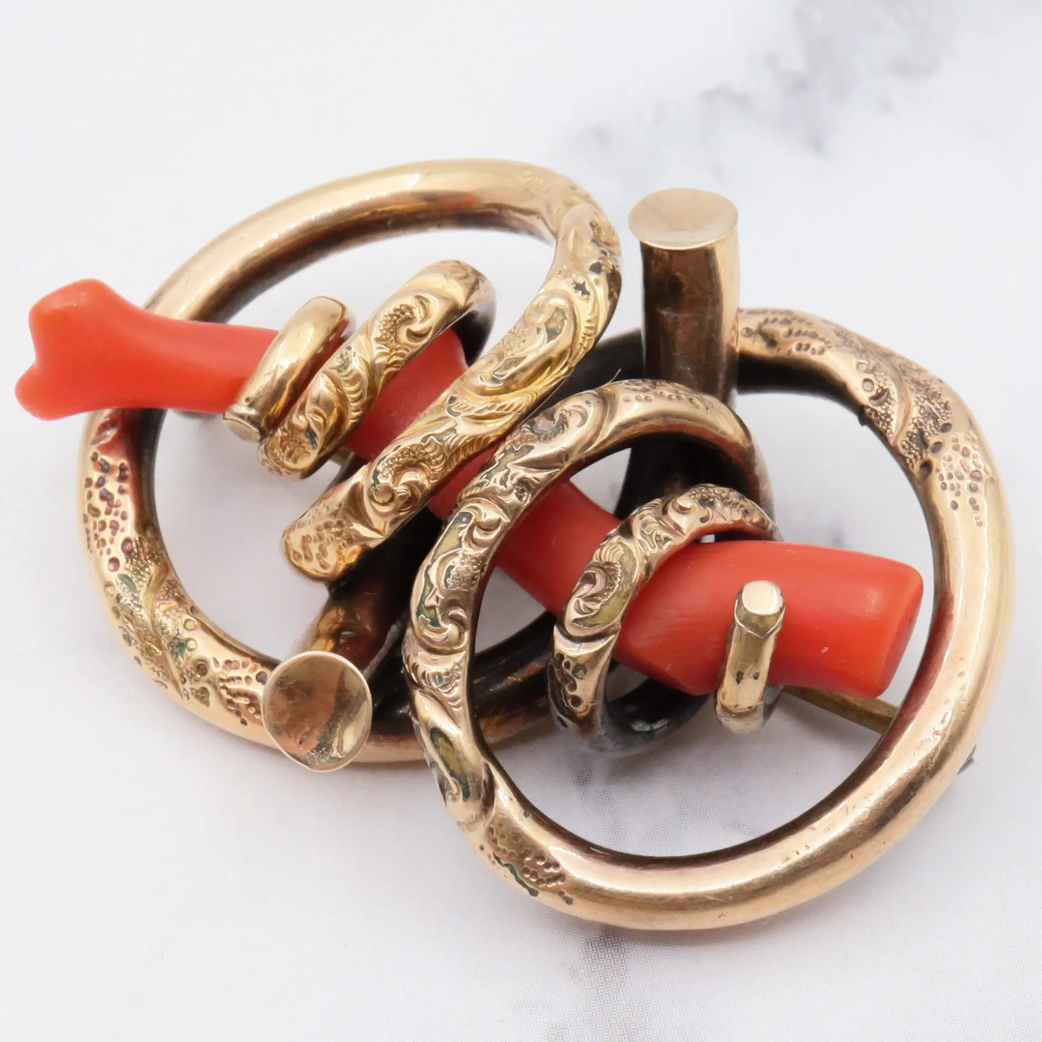 Antique victorian gold filled branch coral large brooch