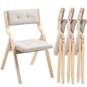 VEVOR Wooden Folding Chairs with Cushion, Summervibes,Summervibes, Set of 4, Portable Foldable Cushion Chair with Wooden Frame, Modern Padded Dining Chair for Kitchen, Office, Wedding, Party, Dining Room, Easy Assembly, Beige