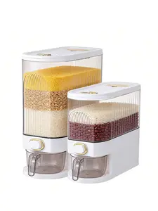 Mothers Day Gift 5kg 10kg Clear Rice Dispenser Large Cereal Container with Lid Time Scale Measuring Cup Moisture Proof Airtight Food Storage Bucket for Rice Corn Coffee Beans Grains Soybeans Oatmeal Home Kitchen Organizer