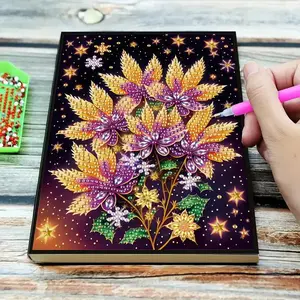 Flower Pattern DIY Diamond Arts Colorful Painting Notebook, A5 DIY Diamond Arts Colorful Painting Notebook, DIY Decorative Art Book, Creative Gift