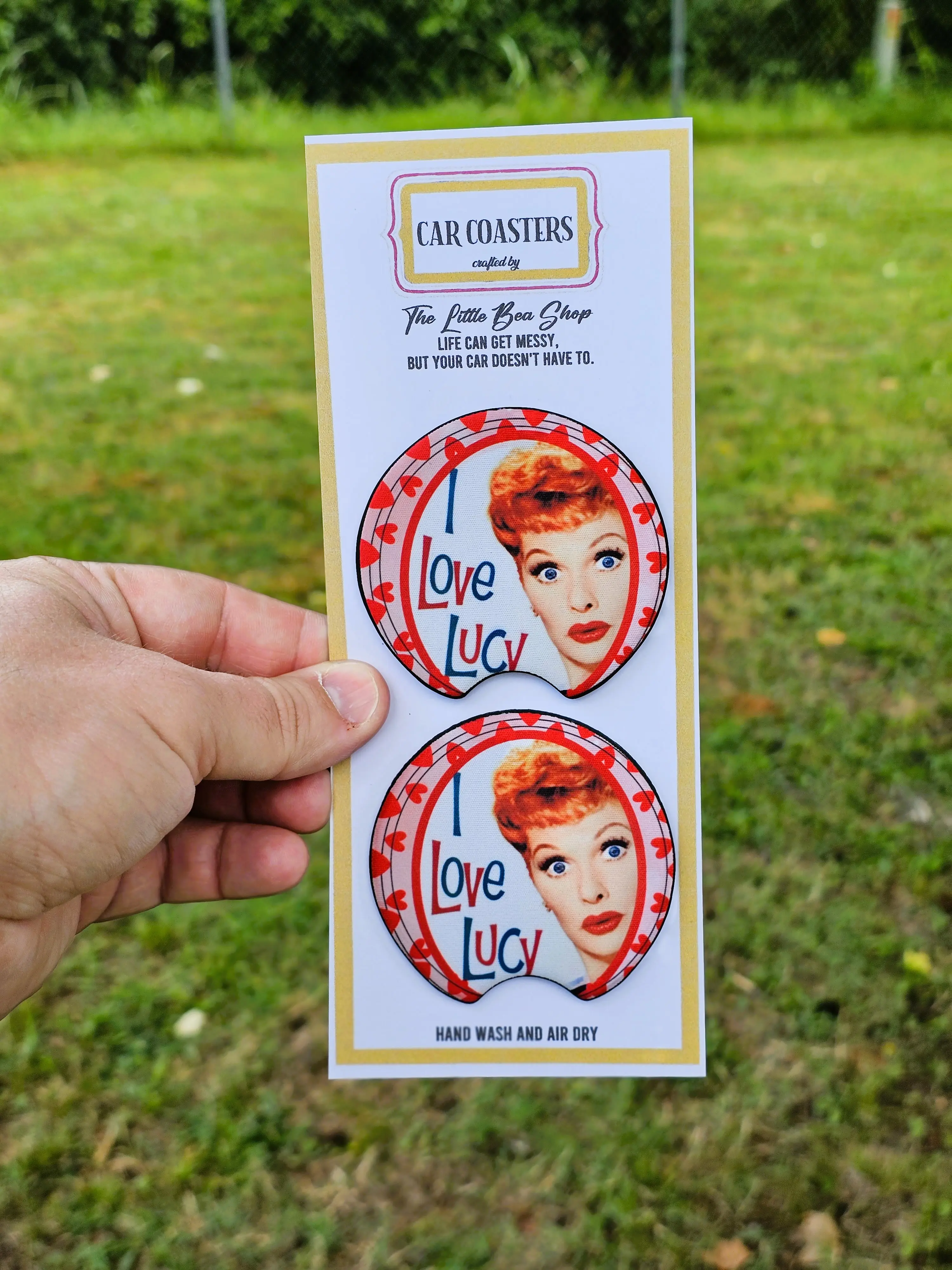 I Love Lucy Car Coasters, Neoprene Drink Coasters for Car Cup Holders (Set of 2)