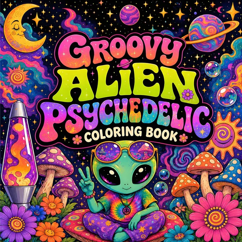 1pc Groovy Alien Psychedelic Coloring Book, Coloring Pages, Imaginative Trippy Space & Mushroom Designs, Stress Relief & Coloring Book for Adults, Perfect Gift
