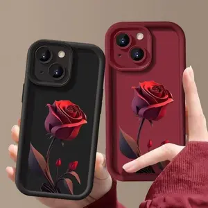 Fashion Red Rose Phone Cases for iPhone 16 15 Pro Max 14 13 12 11, Advanced Soft Silicone Rugged Durable Shockproof Anti-Scratch Phone Cases