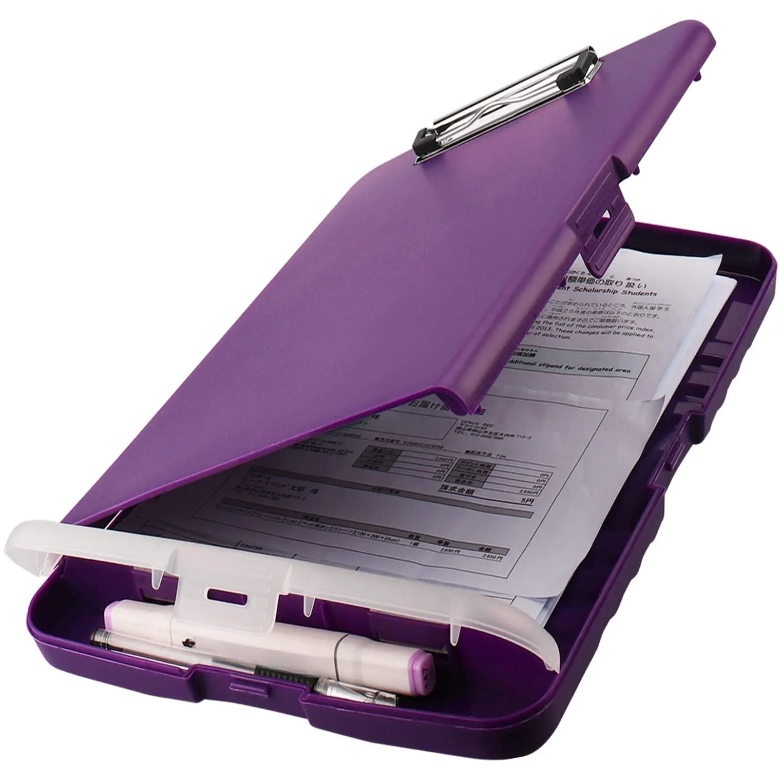 Clip Boards 8.5x11 With Storage Purple Clipboard Folder Foldable File Plastic Folio Case For Teacher Offices (purple)