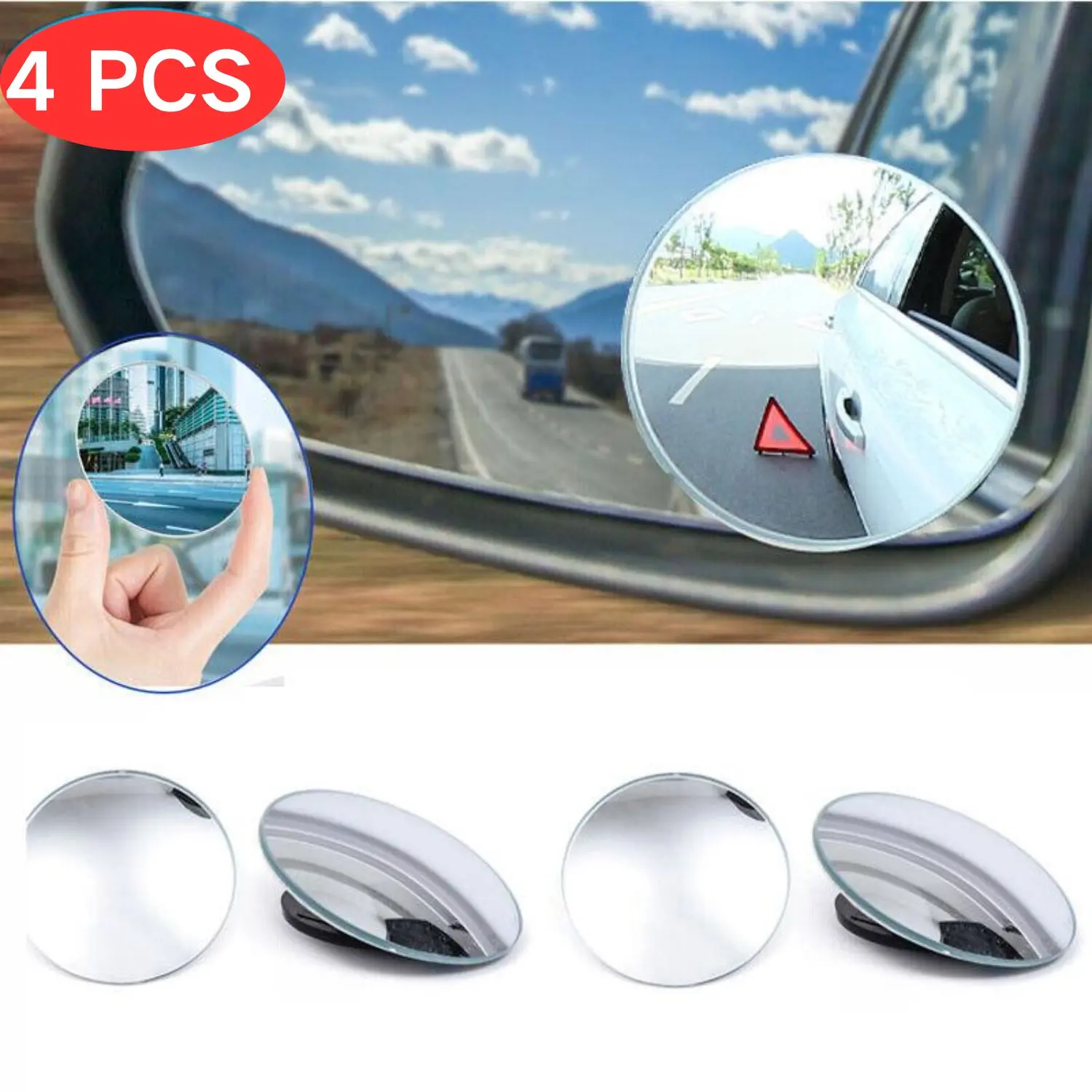 2/4-Piece Blind Spot Mirror Set, Round HD Glass Side Blind Spot Mirrors, Frameless Convex Mirrors with Self-Adhesive Backing for Cars, SUVs, Trucks, and All Vehicles