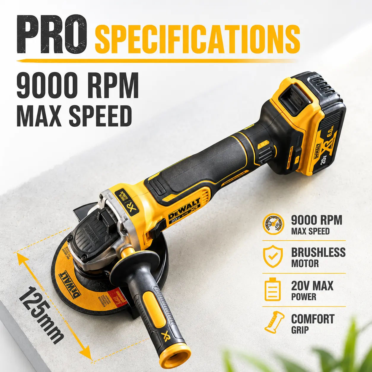 DEWALT DCG405NT Cordless Brushless Angle Grinder, 125mm Disc Size, 9000RPM (Tools & Hardware Hand Tool Accessory)