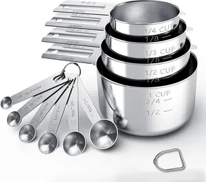 10pcs/set Scale Spoon Set, Stainless Steel Measuring Cup, Measuring Cups & Spoons Set, Measuring Utensils For Kitchen Cooking Baking, Measuring Cup Included-Nesting Metal Spoons Cups for Cooking Baking Supplies, Kitchen Gadgets Essentials Tools