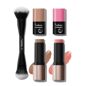 e.l.f. Soft Glam Cheek Duo & Duo Brush - Cream Bronzer & Blush Sticks, Blending Brush for Buildable, Effortless Glow