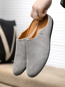 Breathable Black and Light Gray Suede Slip-On Loafers 2026 New Arrival Slip-On Style Minimalist Silhouette Comfortable Shoes Everyday Streetwear Style