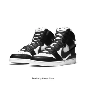 Black & White High-Top Sneakers  Bold Deconstructed Design with Extended Side Logo