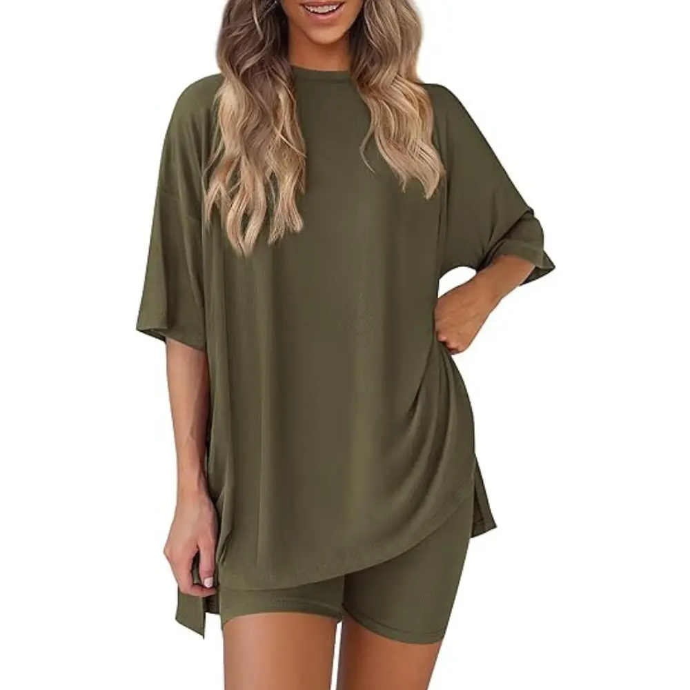 PRETTYGARDEN Women 2 Piece Lounge Set Summer Casual Oversized Shirts Biker Shorts Matching Airport Travel Outfit Clothes PRETTYGARDEN Women 2 Piece Lounge Set Summer Casual Oversized Shirts Biker Shorts Matching Airport Travel Outfit Clothes