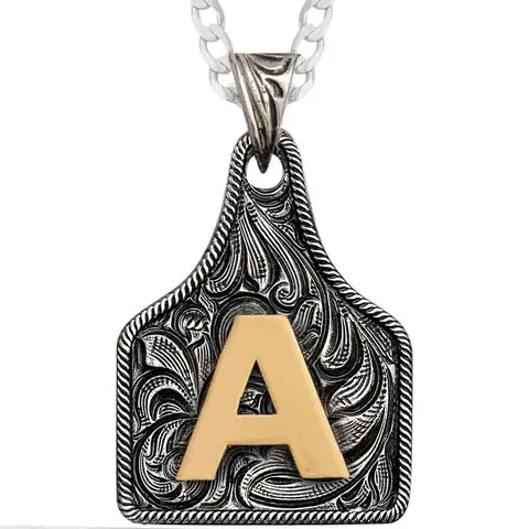Initial Cow Tag Pendant, Western-Style Costume Jewelry Necklace with Long Chain, Daily Wear Accessory That Includes Pendant
