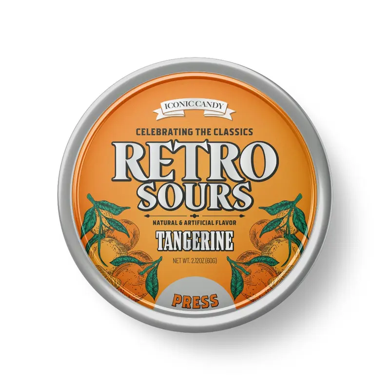 Retro Sour Tins - Hard Tangy Candy - Tangerine Flavored, 1 Tin tiktok candy Fruit Snack Halloween Treats for Trick-or-Treat & Fall Season Snacks
