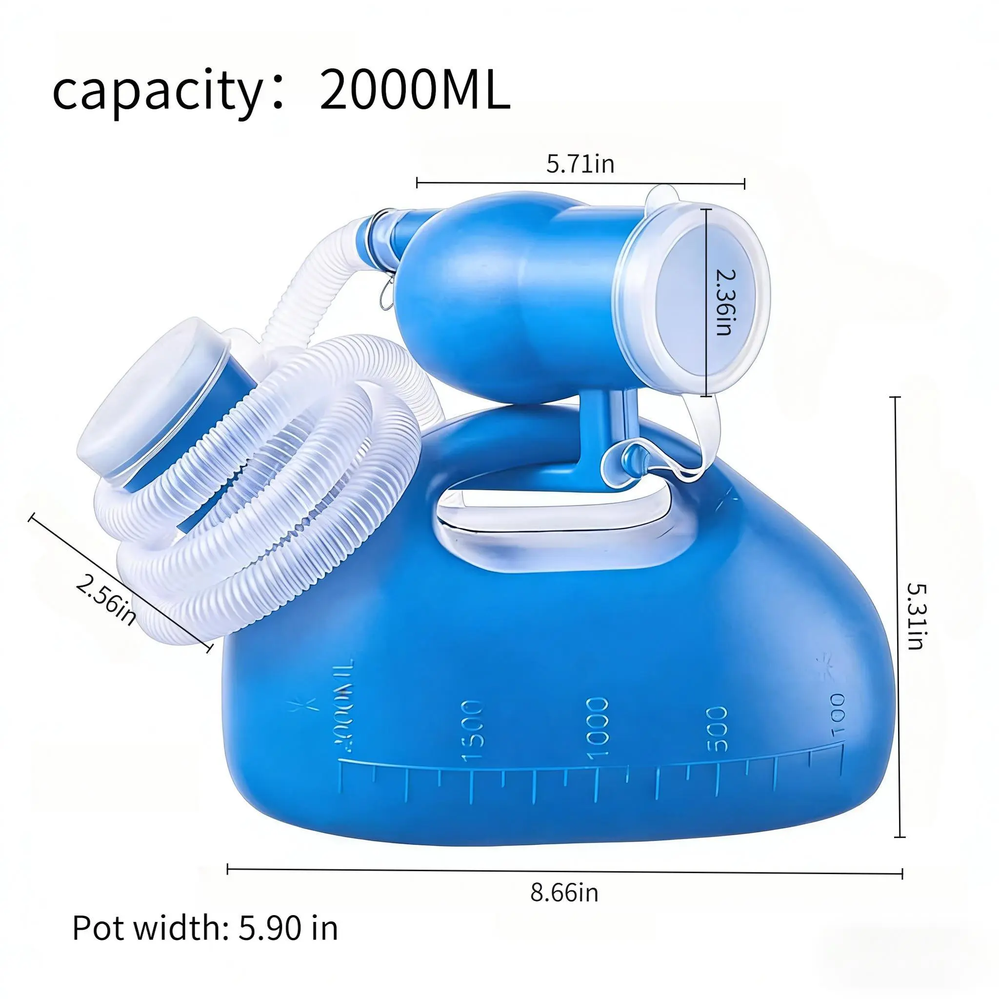 Blue 2000ML Portable Urinal for Elderly, 62.99in Extendable Flexible Catheter, Thick Odor-Resistant Large Capacity, Camping & Hiking Sports Outdoor Essential, Emergency Urinal Bottle, Collapsible Urinals