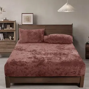 Velvet Sheet Only Queen Size, Super Bottom with 15" Deep Pocket,Suitable for Fall Winter and, No Pillowcases, Rust Red/Burgundy