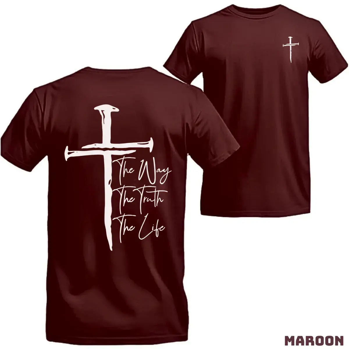 Faith Cross T-shirt - The Way, The Truth, The Life - A stylish and faith-driven T-shirt with a cross and the powerful words "The Way, The Truth, The Life." Ideal for expressing your Christian belief, Menswear Top Shortsleeve Crewneck, Trending Shirt