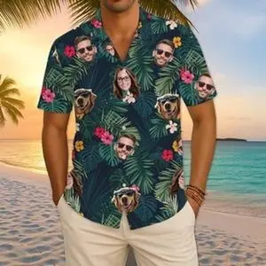 Hawaiian Face Shirt with Custom Photo, Funny Personalized Vacation Tee, Tropical Summer Shirt for Men