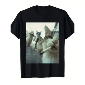 Humorous Graphic TShirt Featuring Smoking and Tabby Design Versatile AllSeason Casual and Formal Wear Machine Washable Black Tee for Gym Travel Beach and Daily Fun Outfit