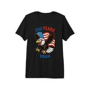 250 Years 250Th Celebration USA Eagle And Flag Cotton T-shirt 250Th Celebration America 1776 2026 USA Flag Independence Day Casual Round Neck Unisex Holiday Gift Stylish Retro Tee 180G