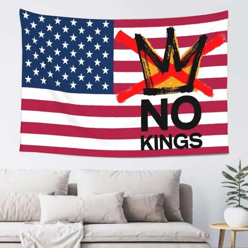 No Kings Tapestry 40x60 Inch  American Flag Wall Hanging, Patriotic Statement Banner for Home or Dorm Decor